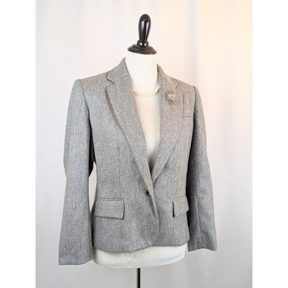 Women's Gray Wool Fitted Blazer Jacket Sz M Vintage 1980s Ladies Grey Wool Coat - Picture 4 of 10